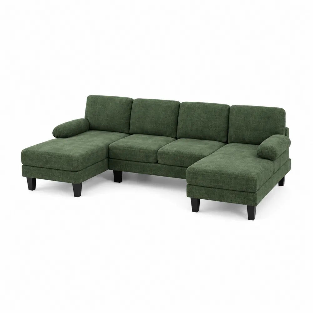 Zielona sofa narożna z poliestru