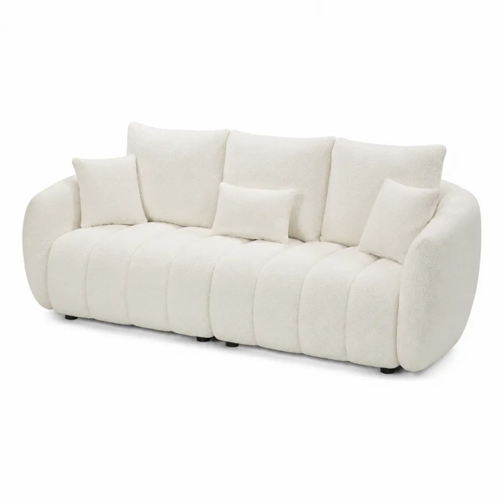 Sofa trzyosobowa z tkaniny Bouclé w kolorze Białym