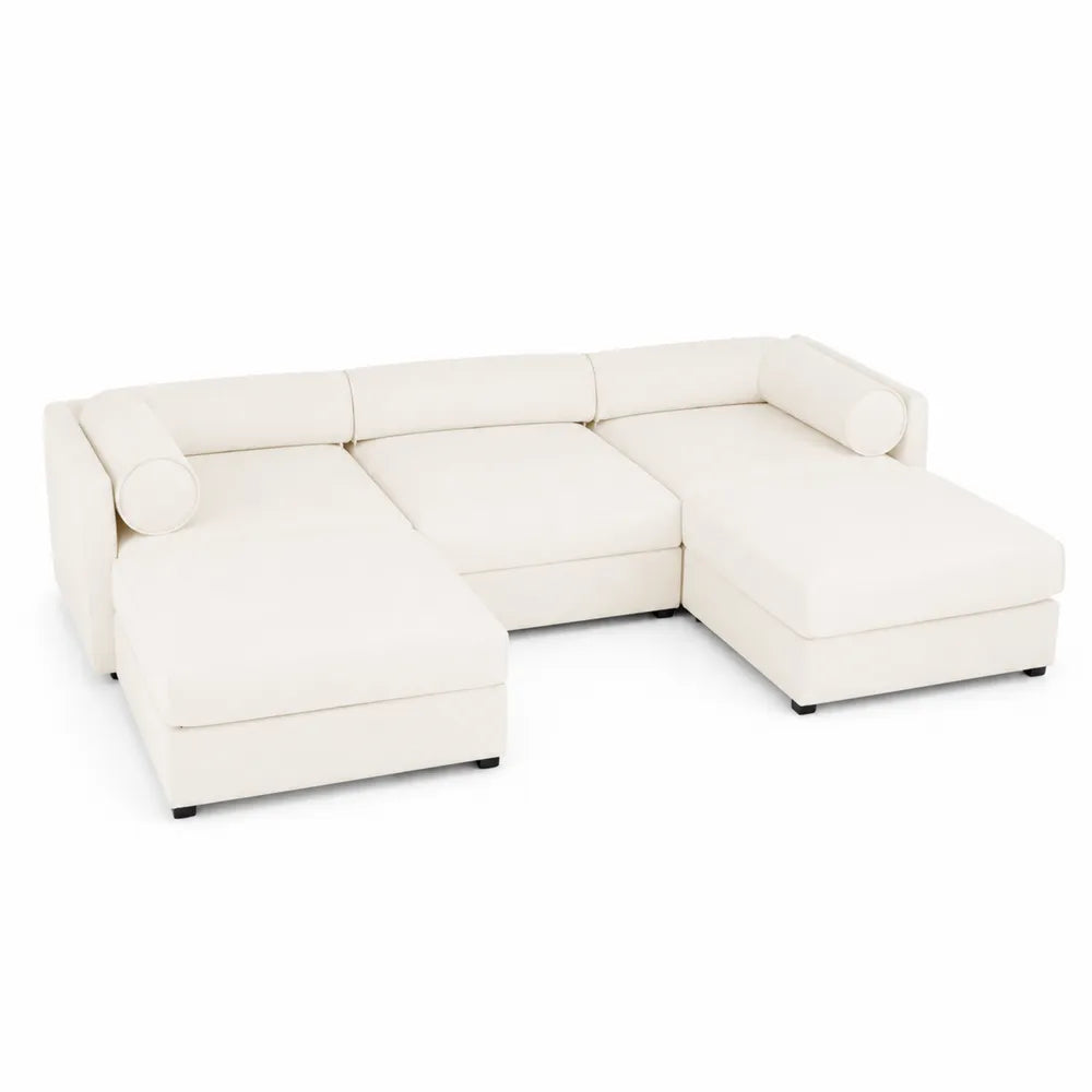 Sofa Narożna z Tkaniny Kremowa