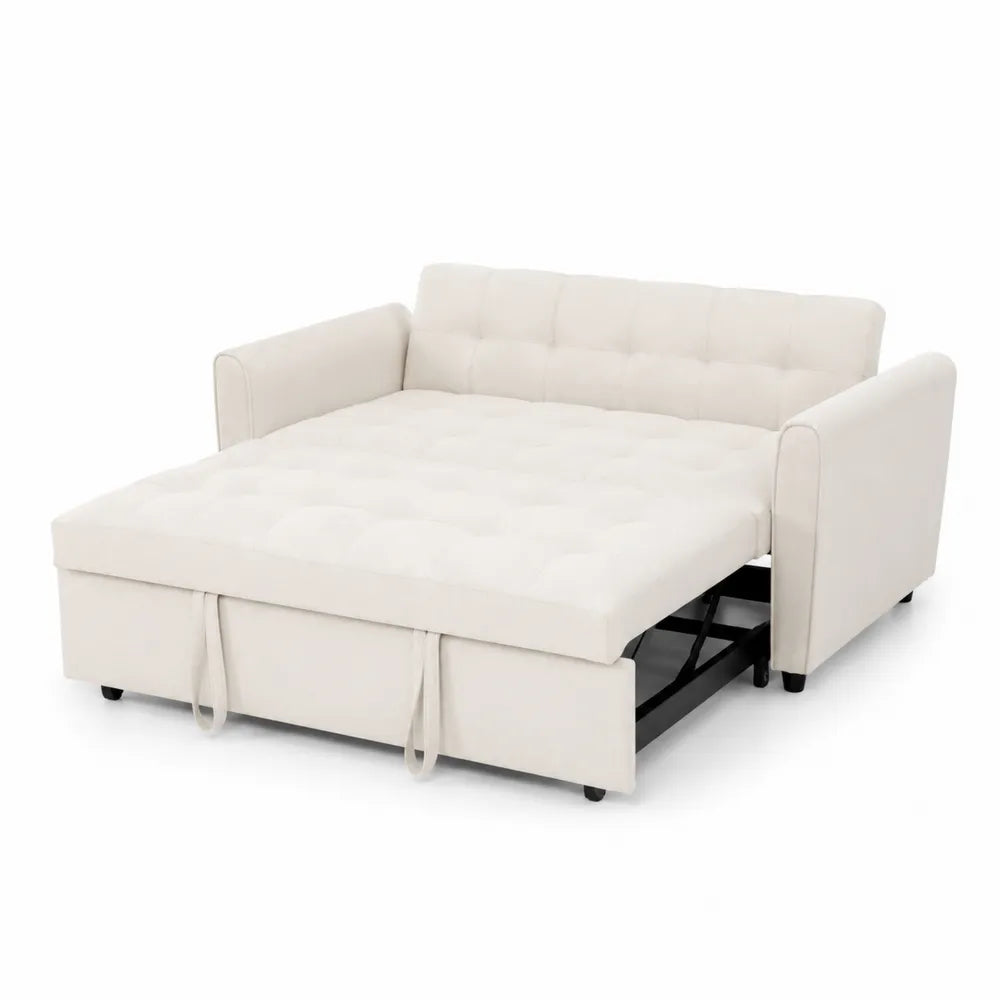 Rozkładana sofa z tkaniny w kolorze beżowym