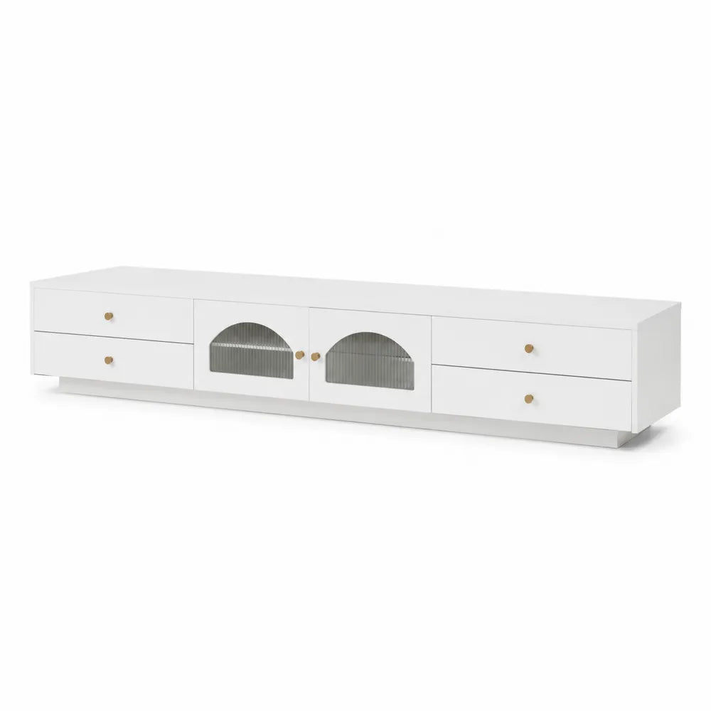 Szafka RTV MDF szkło hartowane biały 180x40x45 cm