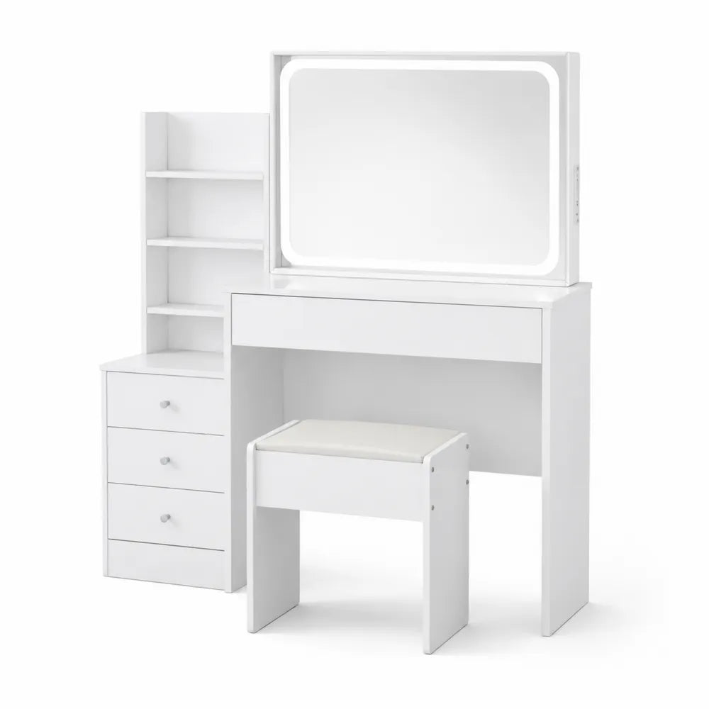 Toaletka z lustrem LED i taboretem z MDF