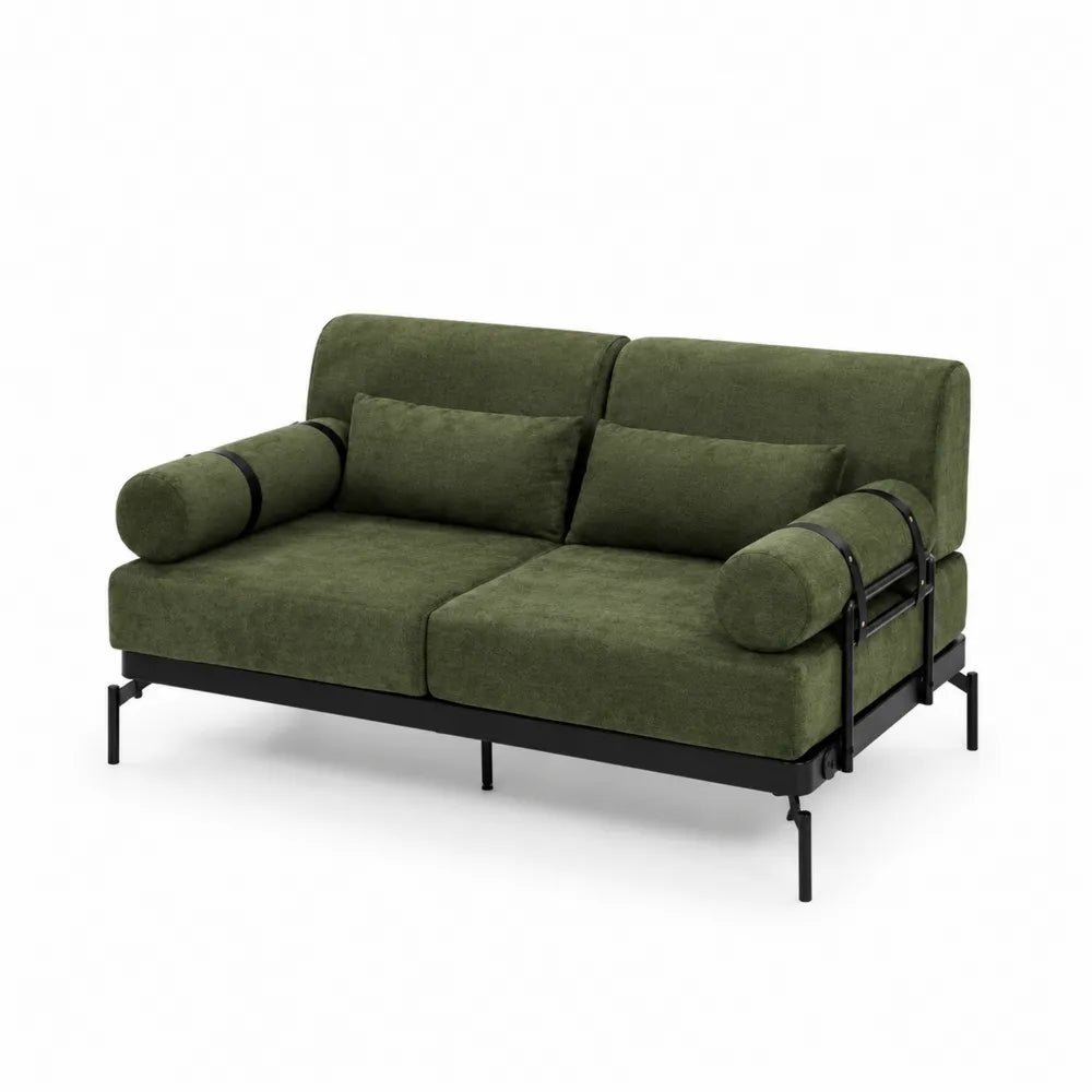 Sofa dwuosobowa z tkaniny poliestrowej, zielona