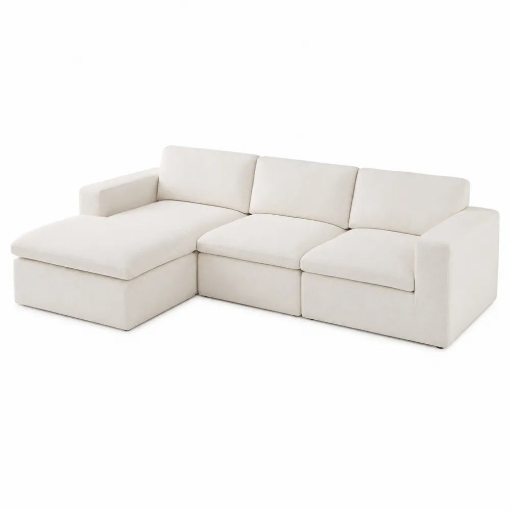 Sofa narożna z tkaniny poliestrowej, kremowa, 295 cm