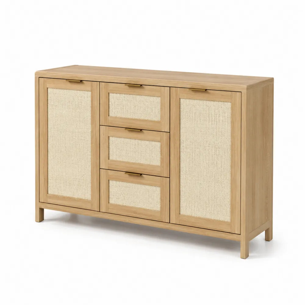 Kredens drewniany z tkaniną lnianą Beżowy 120cm