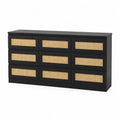 Komoda z 8 szufladami czarna z MDF i rattanu