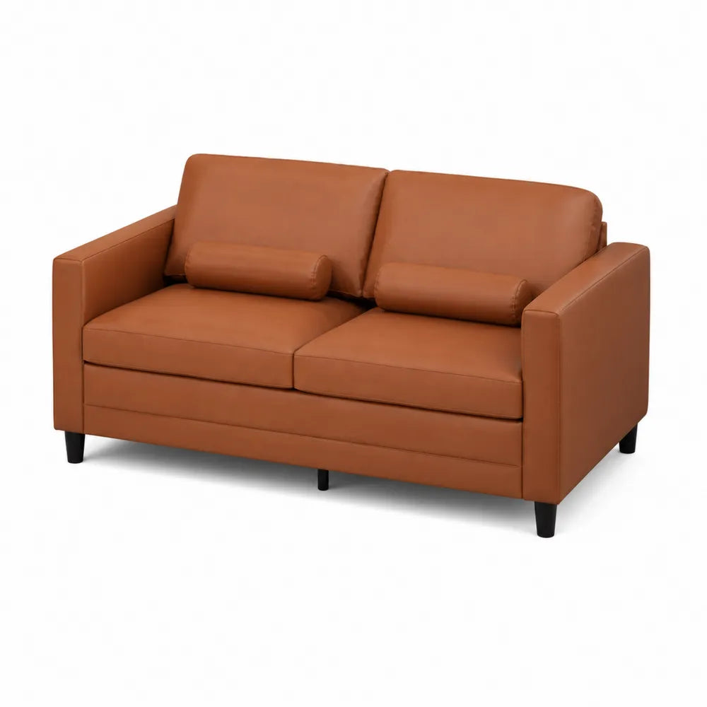 Sofa dwuosobowa z ekoskóry 150 cm Brązowa